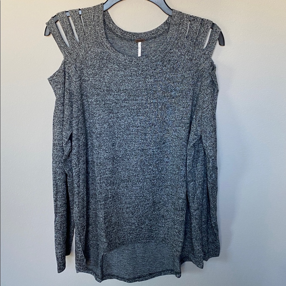 Poof Apparel Grey Cold Shoulder Sweater